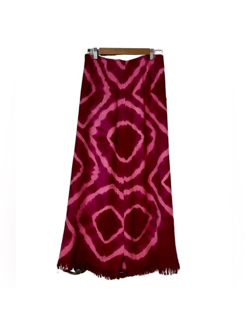 Jade Hot Pink Tie Dye Fringe Hem Skirt Size M Wool Lined